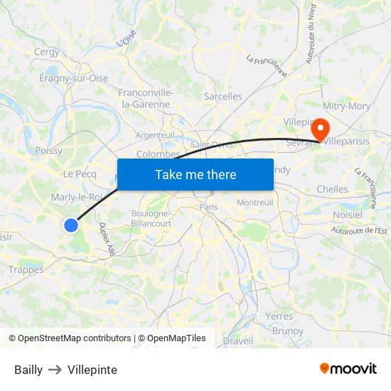 Bailly to Villepinte map