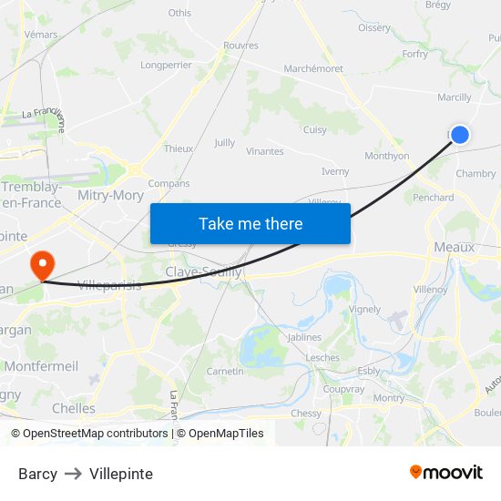 Barcy to Villepinte map