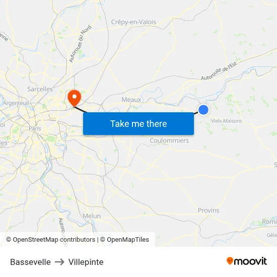 Bassevelle to Villepinte map