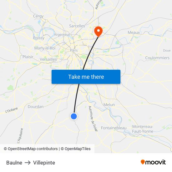 Baulne to Villepinte map