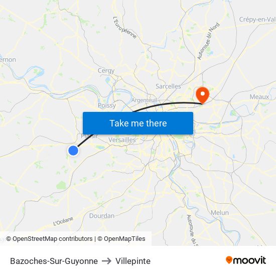 Bazoches-Sur-Guyonne to Villepinte map