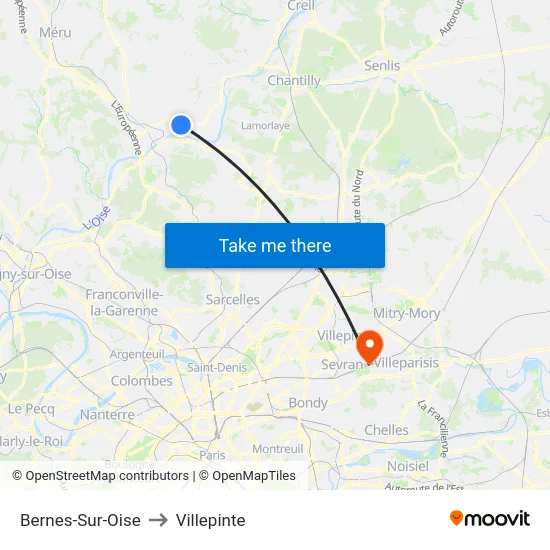 Bernes-Sur-Oise to Villepinte map