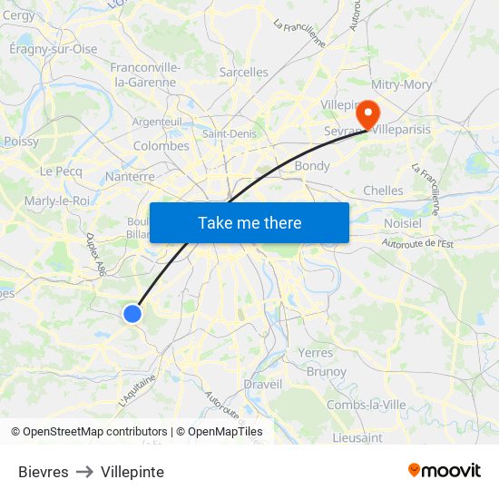 Bievres to Villepinte map