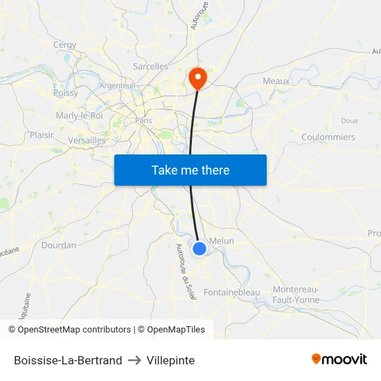 Boissise-La-Bertrand to Villepinte map