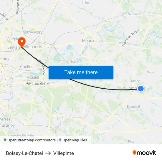 Boissy-Le-Chatel to Villepinte map