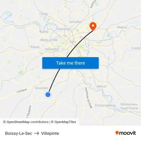 Boissy-Le-Sec to Villepinte map