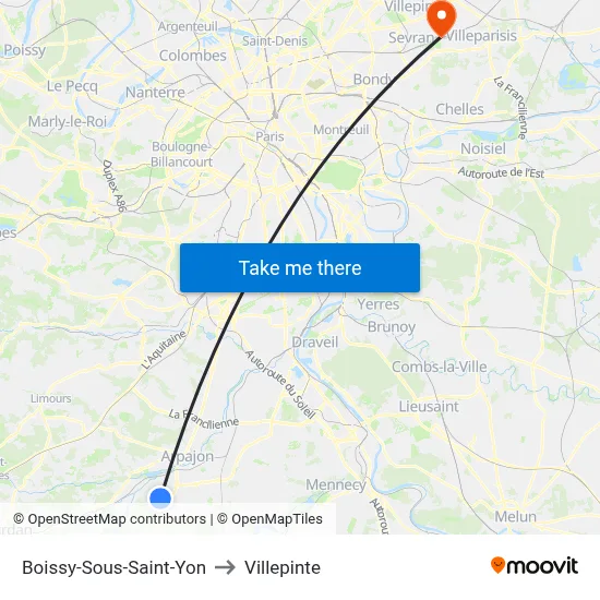 Boissy-Sous-Saint-Yon to Villepinte map