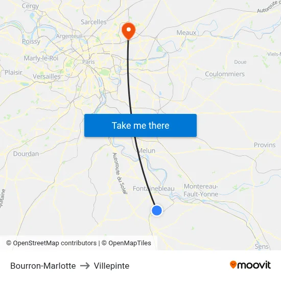 Bourron-Marlotte to Villepinte map