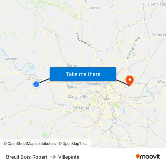 Breuil-Bois-Robert to Villepinte map