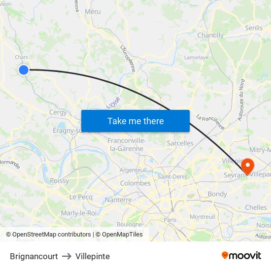 Brignancourt to Villepinte map