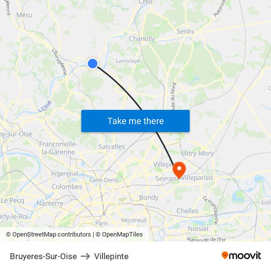 Bruyeres-Sur-Oise to Villepinte map