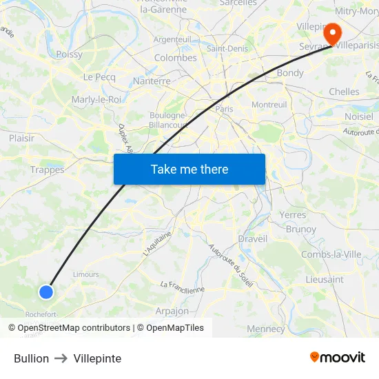 Bullion to Villepinte map
