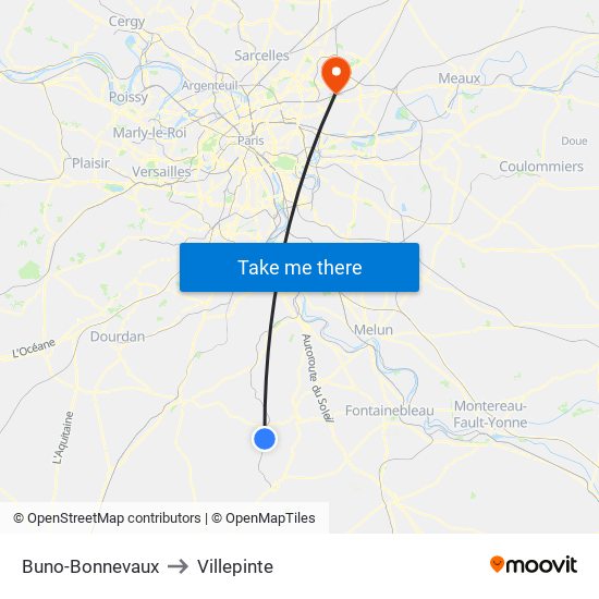 Buno-Bonnevaux to Villepinte map
