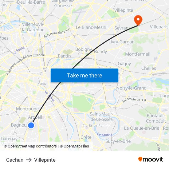 Cachan to Villepinte map