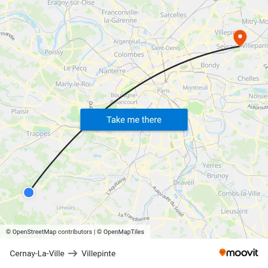 Cernay-La-Ville to Villepinte map