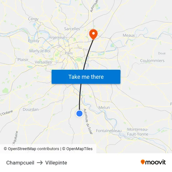 Champcueil to Villepinte map