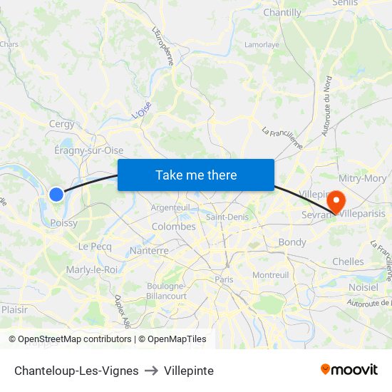 Chanteloup-Les-Vignes to Villepinte map