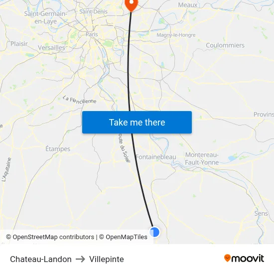 Chateau-Landon to Villepinte map