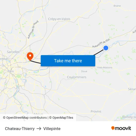 Chateau-Thierry to Villepinte map