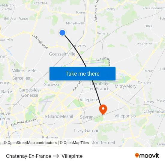 Chatenay-En-France to Villepinte map