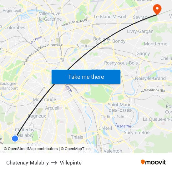 Chatenay-Malabry to Villepinte map