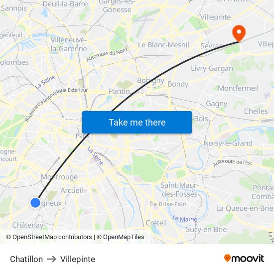 Chatillon to Villepinte map