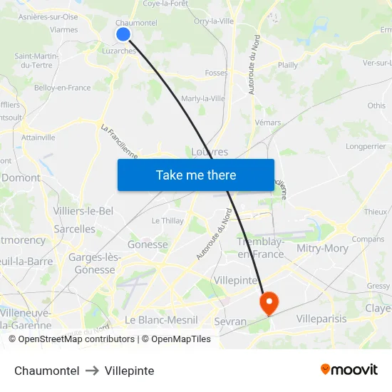 Chaumontel to Villepinte map