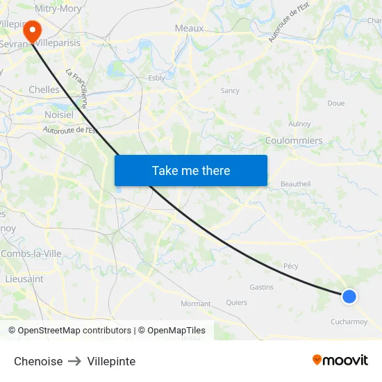 Chenoise to Villepinte map