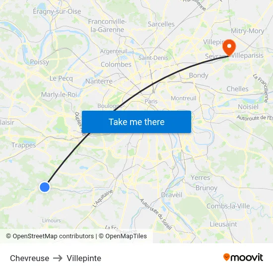Chevreuse to Villepinte map