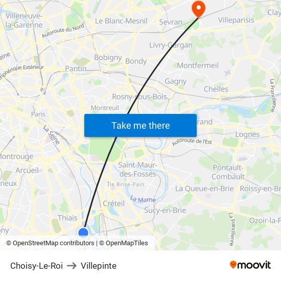 Choisy-Le-Roi to Villepinte map