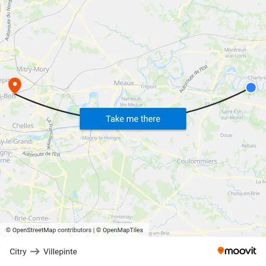 Citry to Villepinte map