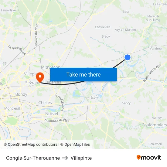 Congis-Sur-Therouanne to Villepinte map