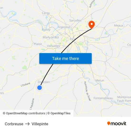 Corbreuse to Villepinte map