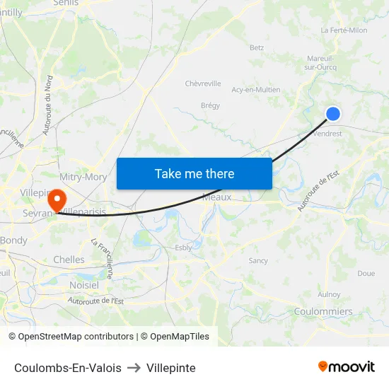 Coulombs-En-Valois to Villepinte map