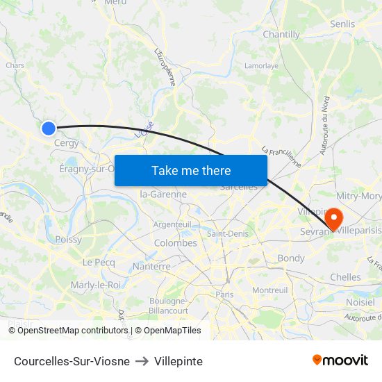 Courcelles-Sur-Viosne to Villepinte map