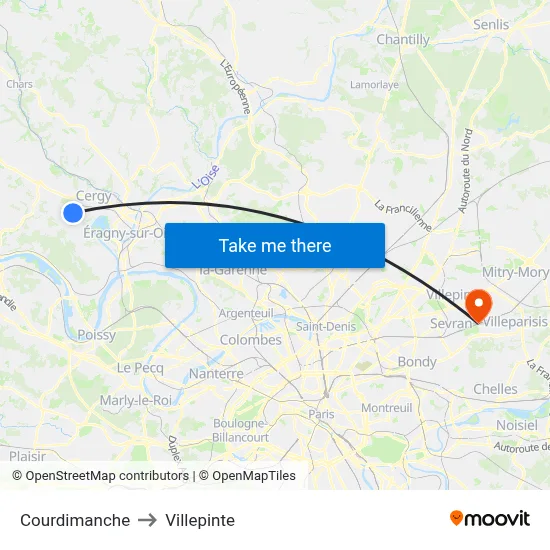Courdimanche to Villepinte map