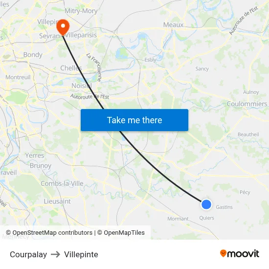 Courpalay to Villepinte map