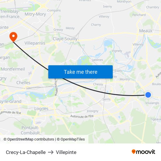 Crecy-La-Chapelle to Villepinte map