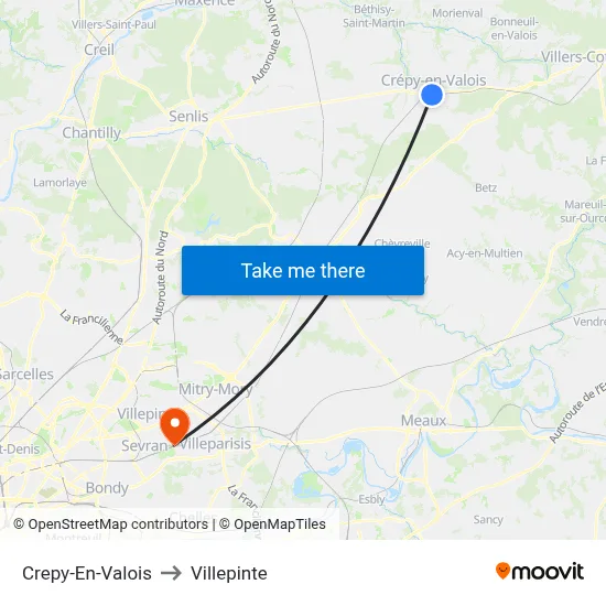 Crepy-En-Valois to Villepinte map