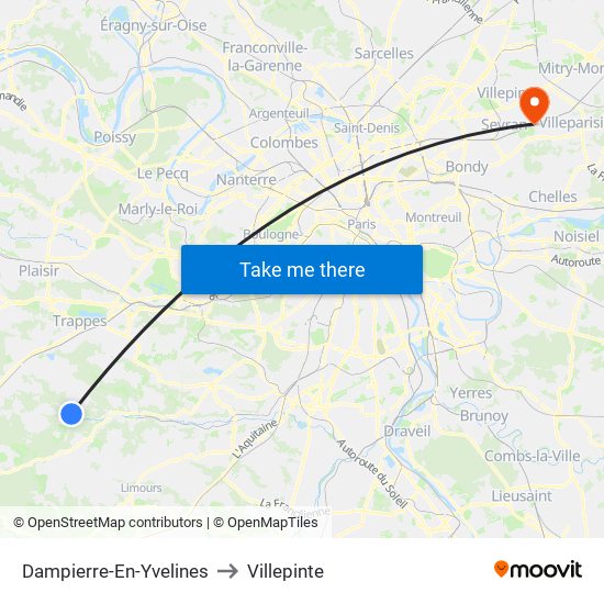 Dampierre-En-Yvelines to Villepinte map