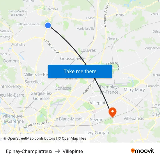 Epinay-Champlatreux to Villepinte map