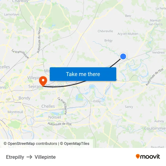Etrepilly to Villepinte map