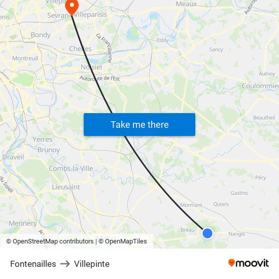 Fontenailles to Villepinte map