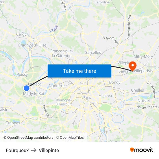 Fourqueux to Villepinte map