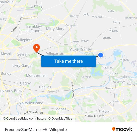 Fresnes-Sur-Marne to Villepinte map