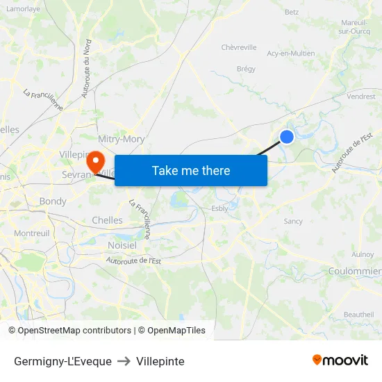 Germigny-L'Eveque to Villepinte map