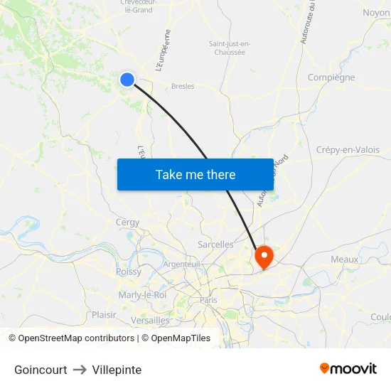Goincourt to Villepinte map
