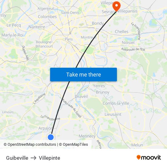 Guibeville to Villepinte map