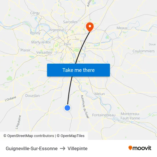 Guigneville-Sur-Essonne to Villepinte map