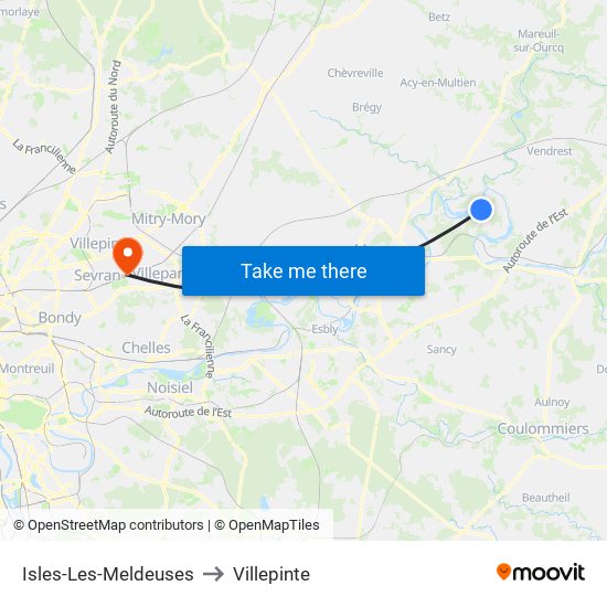 Isles-Les-Meldeuses to Villepinte map